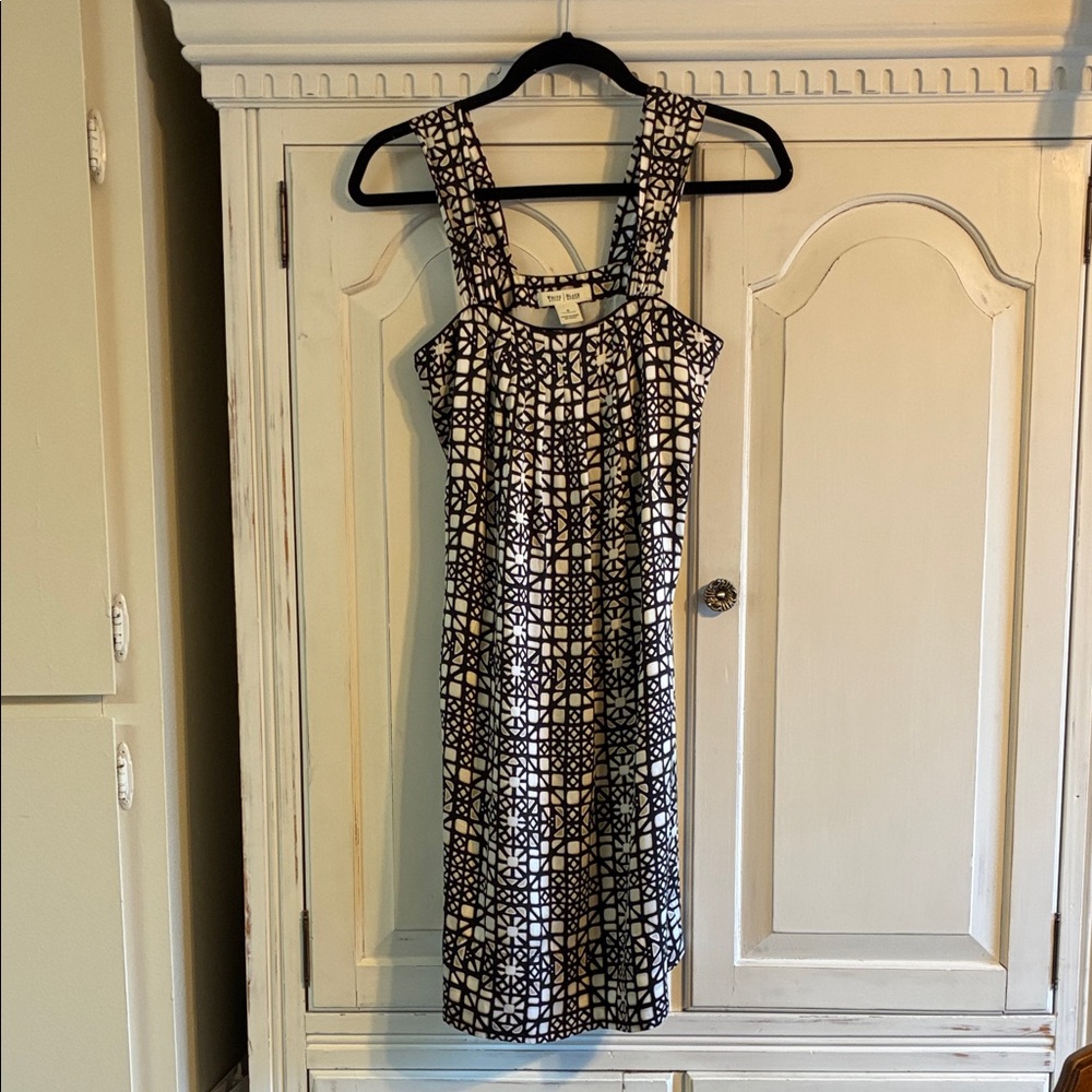 White House Black Market Black & White Geometric Midi Dress with Wide Straps